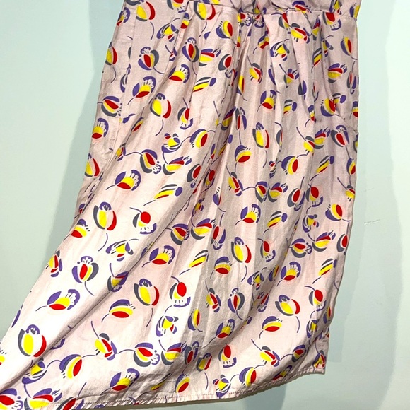 COREY LYNN CALTER Silk Cotton Midi V-Neck Dress Floral Short Sleeve Pockets - Picture 4 of 9